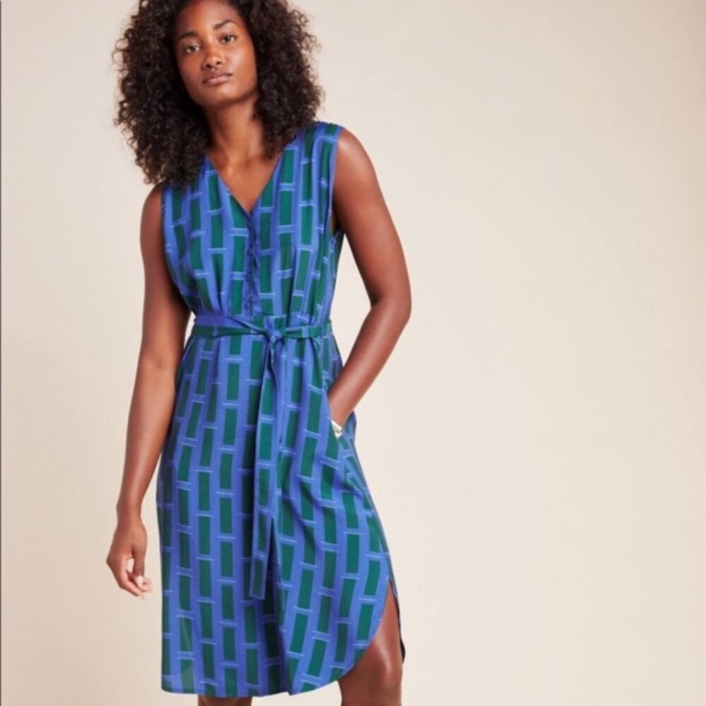 Anthropologie Corey Lynn Calter Marnie Blue Checkered Shirt Dress Size XS